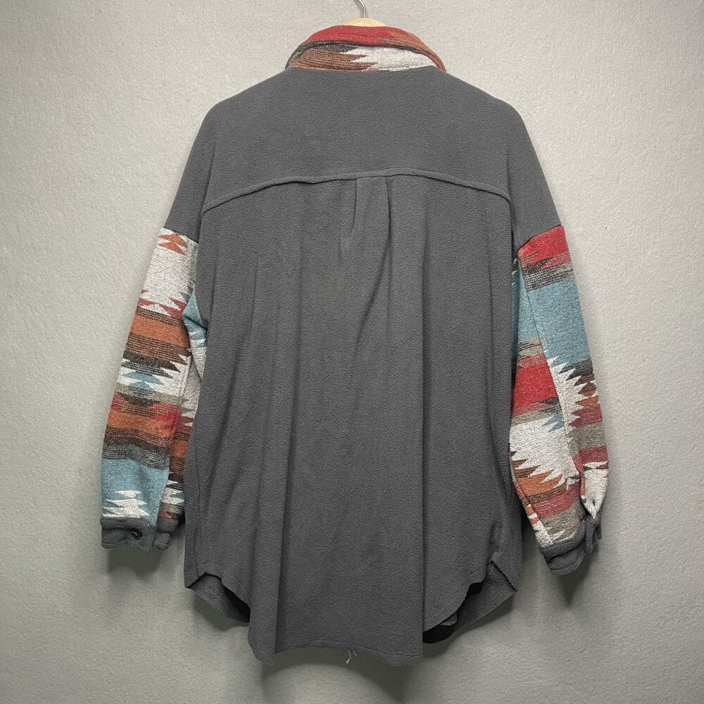 Southwestern Style Gray Button-Up Fleece Jacket Gray Multicolor XL - Picture 5 of 8